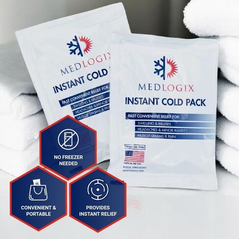 Large Instant Cold Packs | Made in USA | Non-Toxic | 24 Pack 6"x9" | Disposable Ice Cold Compress for First Aid, Pain Relief, Swelling, Hot Flashes, Toothaches, Migraines, Insect Bites in Saudi Arabia