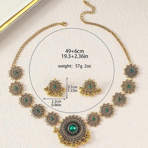 Bethynas Indian Jewelry Set for Women Boho Gold Crystal Flower Choker Necklace Retro Dangle Drop Earrings Traditional Bridal Wedding Belly Dance Accessories Set in Saudi Arabia