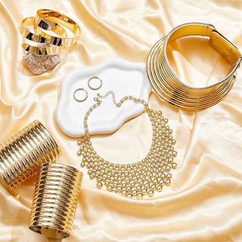 Sureio 7 Pcs African National Jewelry Egyptian for Women Set, Metal Bib Collar Necklace, Gold Chunky Statement Choker Collars, Bracelet Bangle, Armlet, Hoop Earrings for Medieval Cosplay Costumes in Saudi Arabia