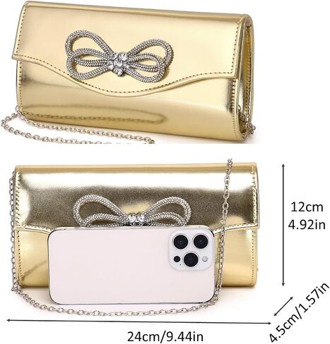 3 Pieces Evening Rhinestone Jewelry Set Crystal Bow Clutch Purse for Women Bling Bow Necklace Earrings Set for Wedding Party Prom in Saudi Arabia