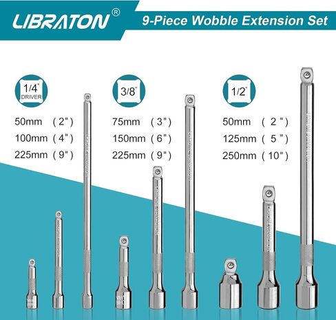 LIBRATON Wobble Extension Set, Socket Extensions Set, Ratchet Extensions 1/4", 3/8", 1/2", Cr-V, with EVA Storage Tray in Saudi Arabia