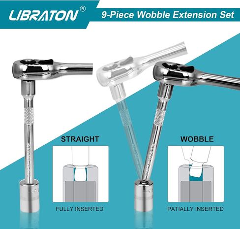 LIBRATON Wobble Extension Set, Socket Extensions Set, Ratchet Extensions 1/4", 3/8", 1/2", Cr-V, with EVA Storage Tray in Saudi Arabia
