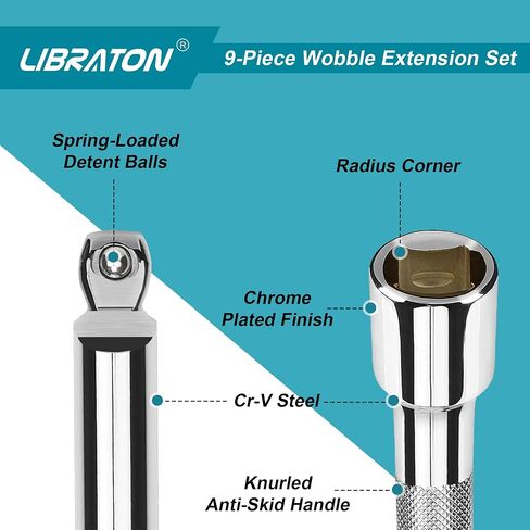 LIBRATON Wobble Extension Set, Socket Extensions Set, Ratchet Extensions 1/4", 3/8", 1/2", Cr-V, with EVA Storage Tray in Saudi Arabia