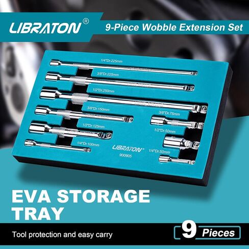 LIBRATON Wobble Extension Set, Socket Extensions Set, Ratchet Extensions 1/4", 3/8", 1/2", Cr-V, with EVA Storage Tray in Saudi Arabia