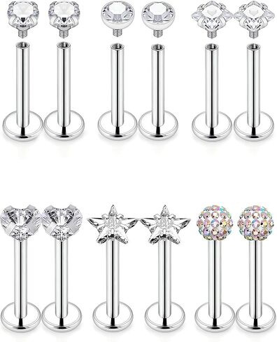 16G Piercing Jewelry 12 Pcs Set - Surgical Steel Internal Thread CZ Stud for Tragus/Nose/Helix/Conch/Medusa/Lip/Labret - Helix Tragus Cartilage Snake Bite Earring for Women Men in Kuwait