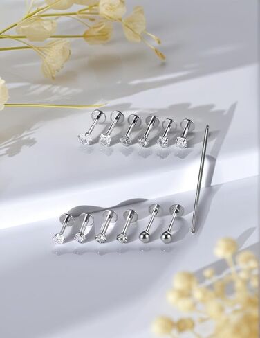 16G Piercing Jewelry 12 Pcs Set - Surgical Steel Internal Thread CZ Stud for Tragus/Nose/Helix/Conch/Medusa/Lip/Labret - Helix Tragus Cartilage Snake Bite Earring for Women Men in Kuwait