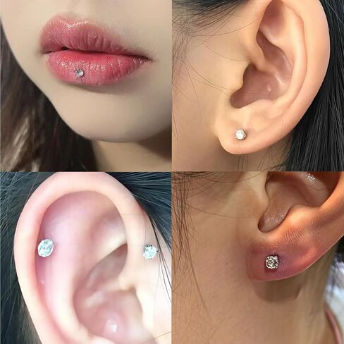 16G Piercing Jewelry 12 Pcs Set - Surgical Steel Internal Thread CZ Stud for Tragus/Nose/Helix/Conch/Medusa/Lip/Labret - Helix Tragus Cartilage Snake Bite Earring for Women Men in Kuwait
