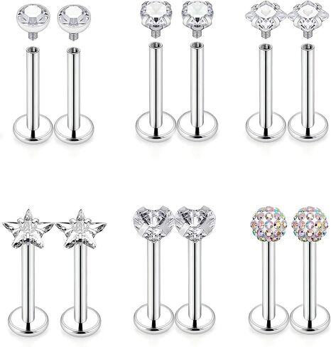 16G Piercing Jewelry 12 Pcs Set - Surgical Steel Internal Thread CZ Stud for Tragus/Nose/Helix/Conch/Medusa/Lip/Labret - Helix Tragus Cartilage Snake Bite Earring for Women Men in Kuwait