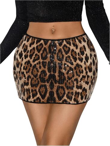 Floerns Women's Y2k Mini Skirt Cheetah Sequin Low Waist Club Party Bodycon Skirts in Saudi Arabia