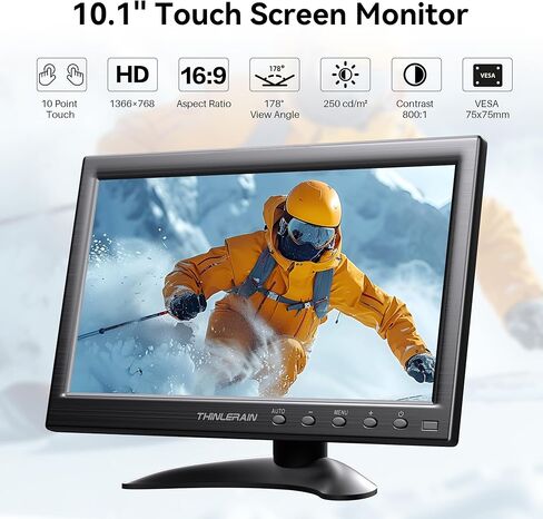 شاشة كمبيوتر صغيرة Thinlerain مقاس 10.1 بوصة، شاشة كمبيوتر شخصي HDMI شاشة صغيرة 1920x1200 مع مدخل HDMI VGA AV BNC USB ومكبرات صوت مدمجة وقابلة للتركيب على VESA وجهاز تحكم عن بعد in Kuwait