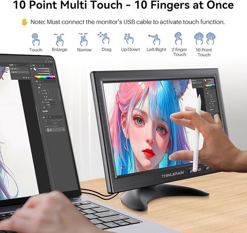 شاشة كمبيوتر صغيرة Thinlerain مقاس 10.1 بوصة، شاشة كمبيوتر شخصي HDMI شاشة صغيرة 1920x1200 مع مدخل HDMI VGA AV BNC USB ومكبرات صوت مدمجة وقابلة للتركيب على VESA وجهاز تحكم عن بعد in Kuwait