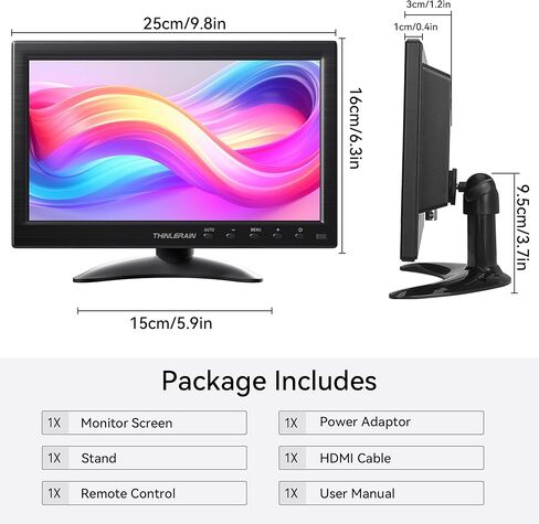شاشة كمبيوتر صغيرة Thinlerain مقاس 10.1 بوصة، شاشة كمبيوتر شخصي HDMI شاشة صغيرة 1920x1200 مع مدخل HDMI VGA AV BNC USB ومكبرات صوت مدمجة وقابلة للتركيب على VESA وجهاز تحكم عن بعد in Kuwait