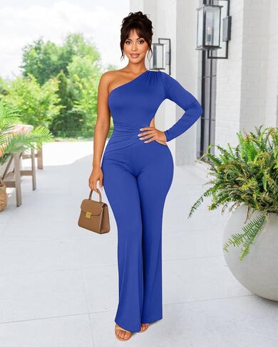 HWP Sexy Jumpsuits for Women Casual Off Shoulder Cocktail Party Clubwear Jumpsuit Wide Leg Long Pant Rompers in Kuwait