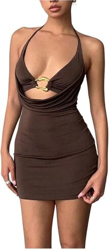 SOLY HUX Women's Halter Mini Dress Draped Front Sexy Deep V Neck Sleeveless Backless Bodycon Party Dresses in Saudi Arabia