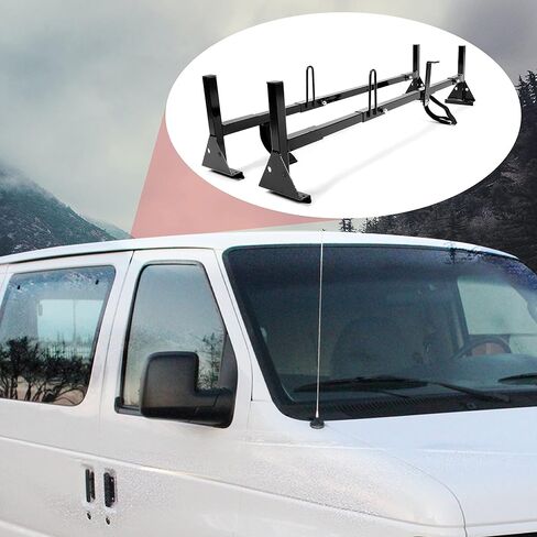 HECASA Universal 3 قضبان سقف حامل شاحنات كاملة الحجم متوافقة مع Chevy Express Ford E-Series GMC Savana 68 "-75" سلالم حمل فولاذية قابلة للتعديل in Saudi Arabia