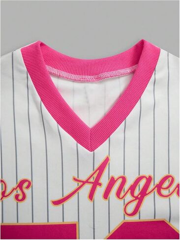 GORGLITTER Girl's Number Graphic Oversized Jersey Shirt Y2k Striped V Neck Short Sleeve Streetwear Tee Tops in Saudi Arabia