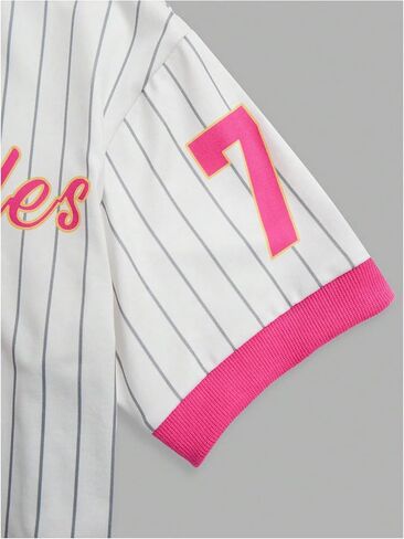 GORGLITTER Girl's Number Graphic Oversized Jersey Shirt Y2k Striped V Neck Short Sleeve Streetwear Tee Tops in Saudi Arabia