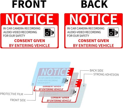 No Smoking in Car Camera Recording No Eating or Drinking Signs 2 x 4 Inch Self-Adhesive Window Stickers Decals Vinyl Removable for Car Taxi Rideshare 10 Pack in Saudi Arabia