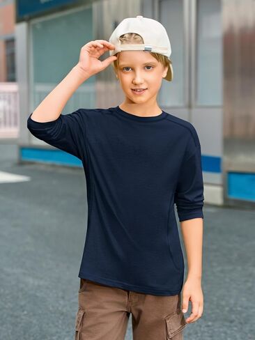 قمصان للأولاد بأكمام طويلة من Haloumoning للأطفال بياقة دائرية كبيرة الحجم غير رسمية تي شيرت موضة الخريف من 5 إلى 14 سنة in Kuwait