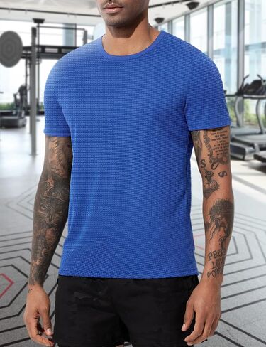 Men's Short Sleeve Quick Dry Athletic Crew Neck Gym Workout Tee Tops in Saudi Arabia