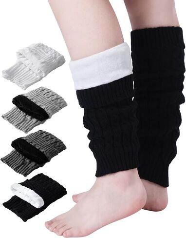Shihanee 4 Pairs Skating Leg Warmers for Women Thermal Elastic Fleece Lined Leg Warmers Solid Color Boot Socks for Daily Wear in Saudi Arabia