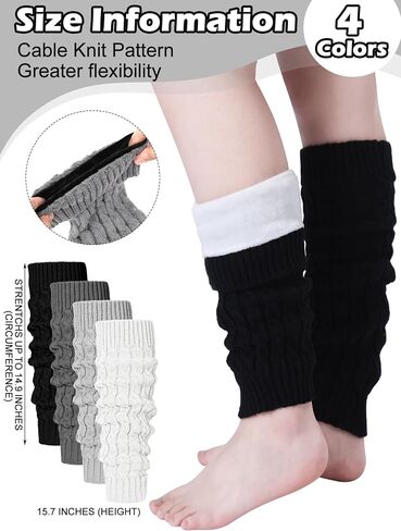 Shihanee 4 Pairs Skating Leg Warmers for Women Thermal Elastic Fleece Lined Leg Warmers Solid Color Boot Socks for Daily Wear in Saudi Arabia