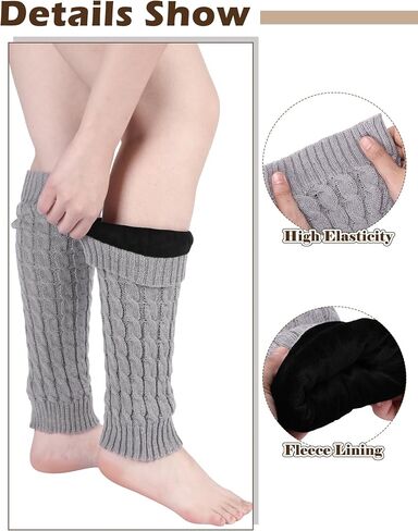 Shihanee 4 Pairs Skating Leg Warmers for Women Thermal Elastic Fleece Lined Leg Warmers Solid Color Boot Socks for Daily Wear in Saudi Arabia