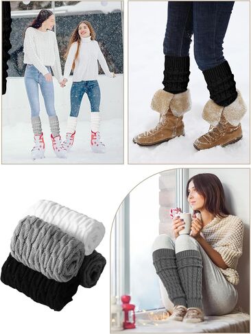 Shihanee 4 Pairs Skating Leg Warmers for Women Thermal Elastic Fleece Lined Leg Warmers Solid Color Boot Socks for Daily Wear in Saudi Arabia