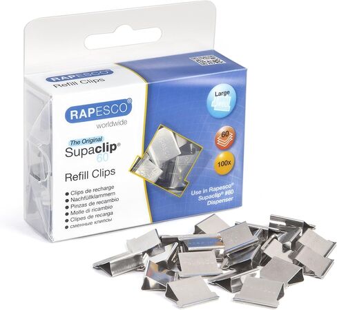 Rapesco Supaclip #60 Refill Clips - Stainless Steel, Pack of 100 (CP10060S) in Kuwait