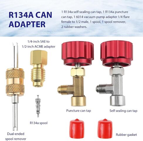 4 قطع من مجموعة علب R134a، صنابير علب ذاتية الغلق والثقب مع مزيل قلب صمام محول الخزان، موزع مبرد سريع لنظام تكييف هواء السيارة R134a (أزرق) in Saudi Arabia