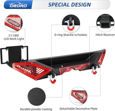 OEDRO Front Bumper Compatible with 2007-2025 Jeep Wrangler JK JL JKU JLU Unlimited & Gladiator JT 2/4 Doors w/Winch Plate, Paintable Armor, LED Lights & D-rings, Black in Saudi Arabia