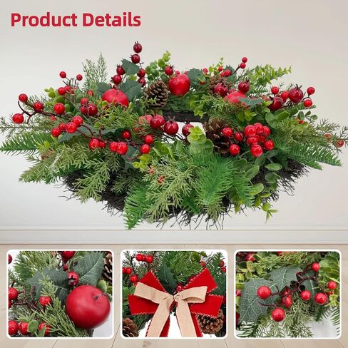 24 Inch Christmas Wreath: Includes Red Bow & Zipped Storage Bag - Red Apple Berry Lush Foliage Wreaths for Front Door - Perfect Easy Post-Season Storage for Year-Round Use in Saudi Arabia