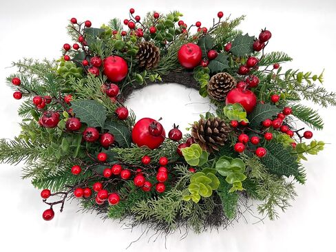 24 Inch Christmas Wreath: Includes Red Bow & Zipped Storage Bag - Red Apple Berry Lush Foliage Wreaths for Front Door - Perfect Easy Post-Season Storage for Year-Round Use in Saudi Arabia