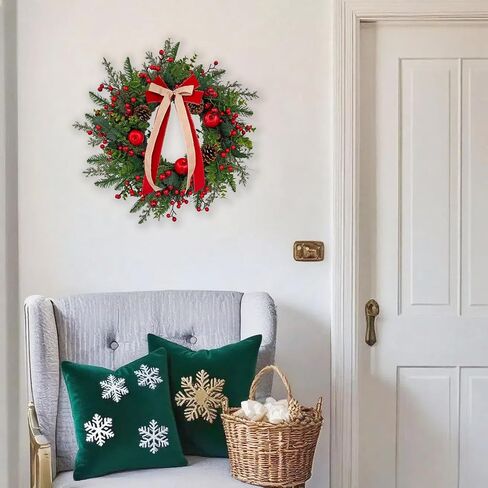 24 Inch Christmas Wreath: Includes Red Bow & Zipped Storage Bag - Red Apple Berry Lush Foliage Wreaths for Front Door - Perfect Easy Post-Season Storage for Year-Round Use in Saudi Arabia