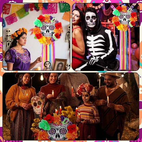 يوم الموتى إكليل للباب الأمامي خشبي السكر الجمجمة القطيفة الباب إكليل ديكور ضياء دي لوس Muertos علامة ترحيب معلقة لجميع القديسين المكسيكي جدار المنزل نافذة الشرفة in Saudi Arabia