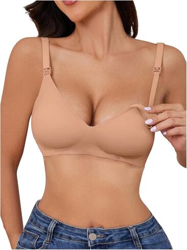 OYOANGLE Women's Maternity Nursing Bra Wireless Padded Push Up Scalloped Pregnancy Bras in Saudi Arabia