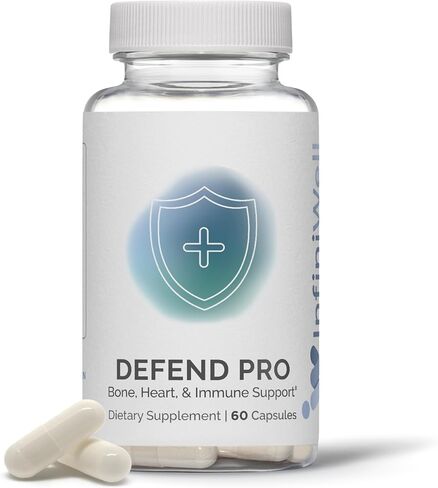 مكمل InfiniWell Defend Pro لدعم العظام والمناعة - مكمل فيتامين A وD3 وK2 - متوفر بيولوجيًا، مغذيات نشطة - 250 ميكروجرام من فيتامين D - يساعد على تقوية العظام وصحة القلب والمزيد (60 كبسولة) in Kuwait