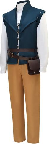 Men's Renaissance Prince Costume Shirt Vest Pants Belt Full Set Halloween Outfit in Saudi Arabia