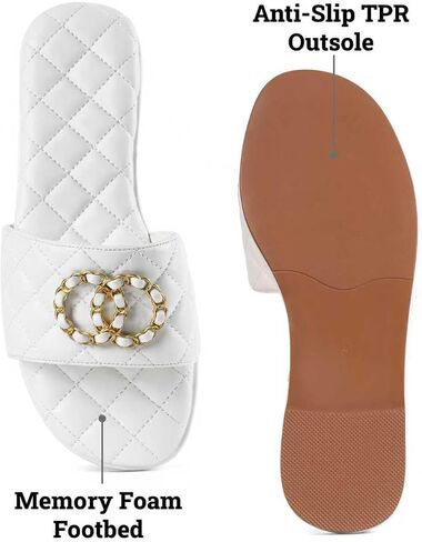 Women’s Flat Sandals – Slip On Fashion Slides With Soft Leather Slippers for Summer Open Toe Comfortable Casual Leather Slides for Beach, Travel & Daily Wear in Kuwait