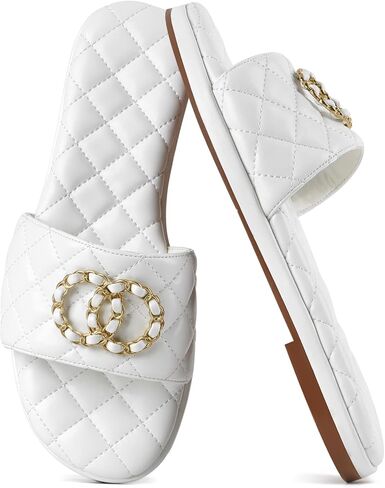 Women’s Flat Sandals – Slip On Fashion Slides With Soft Leather Slippers for Summer Open Toe Comfortable Casual Leather Slides for Beach, Travel & Daily Wear in Kuwait