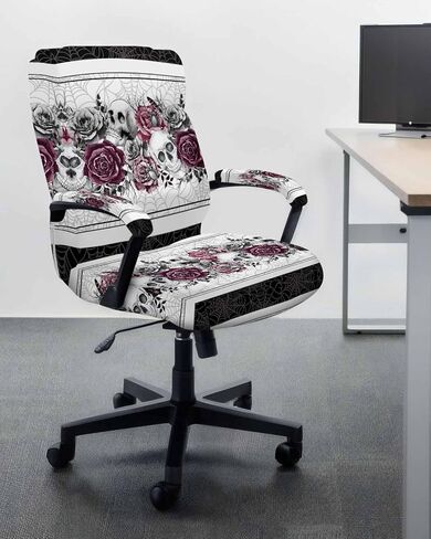 أغطية كراسي مكتب الهالوين مع أغطية مسند للذراعين، غطاء كرسي دوار، فرع جمجمة ورود حمراء زهرة أبيض وأسود للكراسي بذراعين أغطية مسند ظهر وحاميات للمقعد، كبير in Kuwait