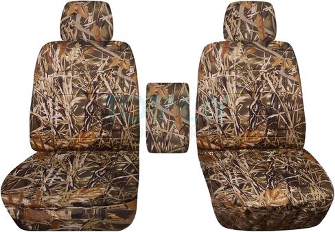 أغطية كاملة متوافقة مع أغطية مقاعد دلو شاحنة Ford F-150 Camo لعام 2009-2014 مع مسند ذراع مركزي: XLT/Texas، تمويه الأراضي الرطبة (16 مطبوعة) F-Series F150 Front in Kuwait