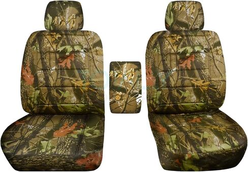 أغطية كاملة متوافقة مع أغطية مقاعد دلو شاحنة Ford F-150 Camo لعام 2009-2014 مع مسند ذراع مركزي: XLT/Texas، تمويه الأراضي الرطبة (16 مطبوعة) F-Series F150 Front in Kuwait