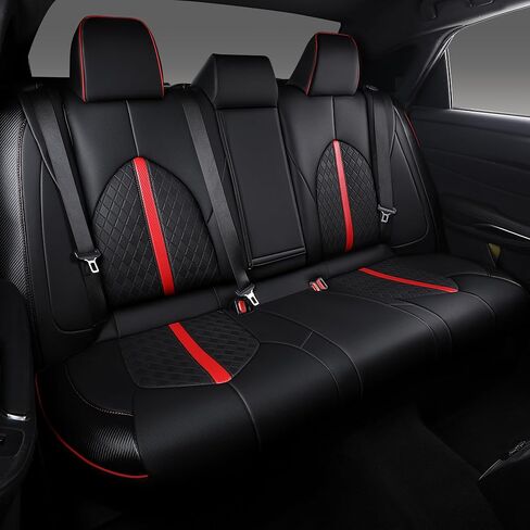 أغطية مقاعد كامري مناسبة حسب الطلب لسيارة Toyota Camry LE,SE,SE Nightshade 2018-2024 تغطية كاملة مقاومة للماء وأغطية مقاعد السيارة الجلدية القابلة للتنفس مجموعة كاملة (أسود مع حافة حمراء) in Kuwait