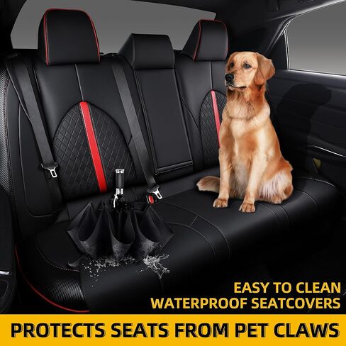 أغطية مقاعد كامري مناسبة حسب الطلب لسيارة Toyota Camry LE,SE,SE Nightshade 2018-2024 تغطية كاملة مقاومة للماء وأغطية مقاعد السيارة الجلدية القابلة للتنفس مجموعة كاملة (أسود مع حافة حمراء) in Kuwait