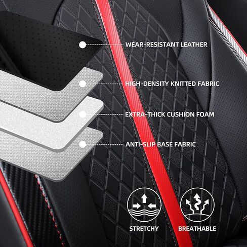 أغطية مقاعد كامري مناسبة حسب الطلب لسيارة Toyota Camry LE,SE,SE Nightshade 2018-2024 تغطية كاملة مقاومة للماء وأغطية مقاعد السيارة الجلدية القابلة للتنفس مجموعة كاملة (أسود مع حافة حمراء) in Kuwait