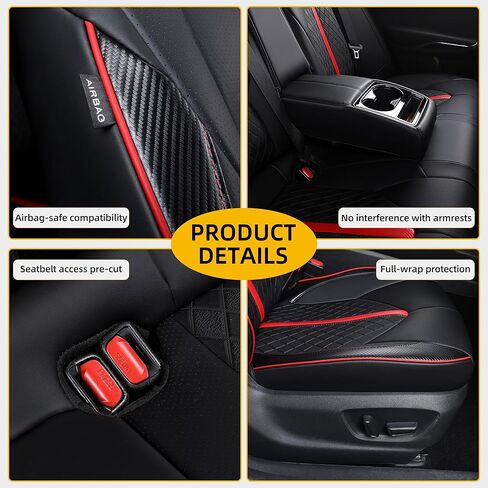 أغطية مقاعد كامري مناسبة حسب الطلب لسيارة Toyota Camry LE,SE,SE Nightshade 2018-2024 تغطية كاملة مقاومة للماء وأغطية مقاعد السيارة الجلدية القابلة للتنفس مجموعة كاملة (أسود مع حافة حمراء) in Kuwait
