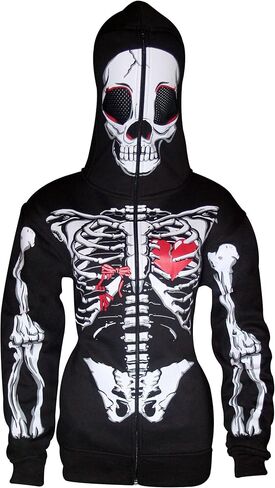 Skylinewears Women's Full-Zip Hoodie with Skeleton Skull Print Oversized Gothic Sweatshirt for Halloween Costume in Saudi Arabia
