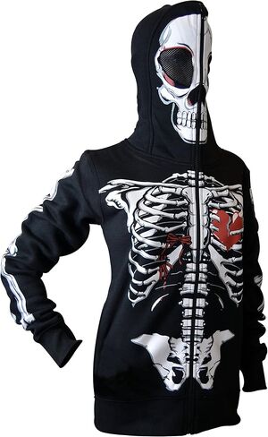 Skylinewears Women's Full-Zip Hoodie with Skeleton Skull Print Oversized Gothic Sweatshirt for Halloween Costume in Saudi Arabia
