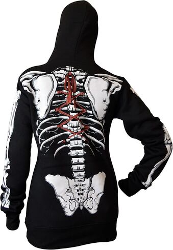 Skylinewears Women's Full-Zip Hoodie with Skeleton Skull Print Oversized Gothic Sweatshirt for Halloween Costume in Saudi Arabia